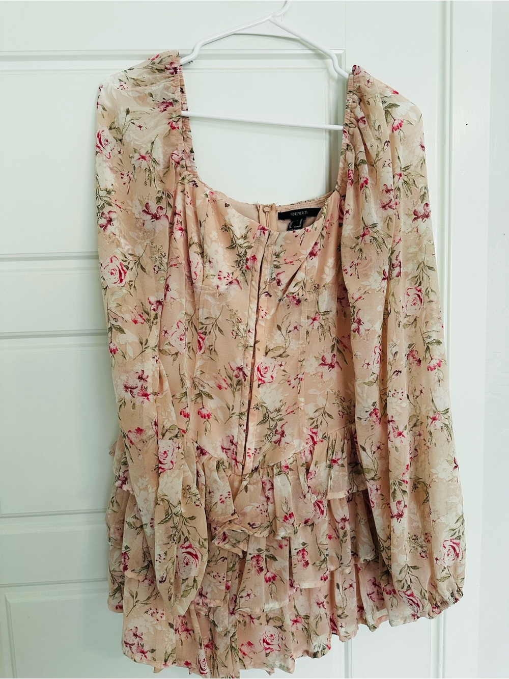 Floral Tiered Chiffon Dress Top in Blush Pink